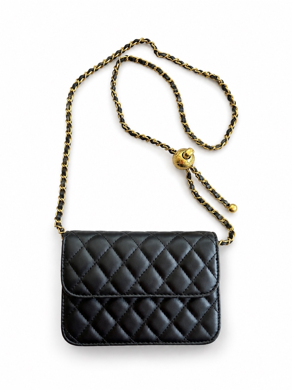 Black Quilted Crossbody Bag with Gold Chain